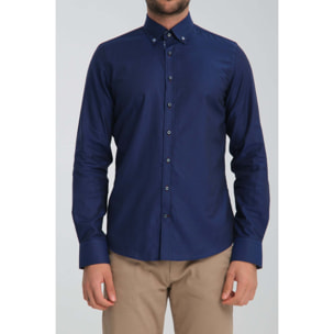 Camicia Uomo Botton Down Slim Oxford unito Blu