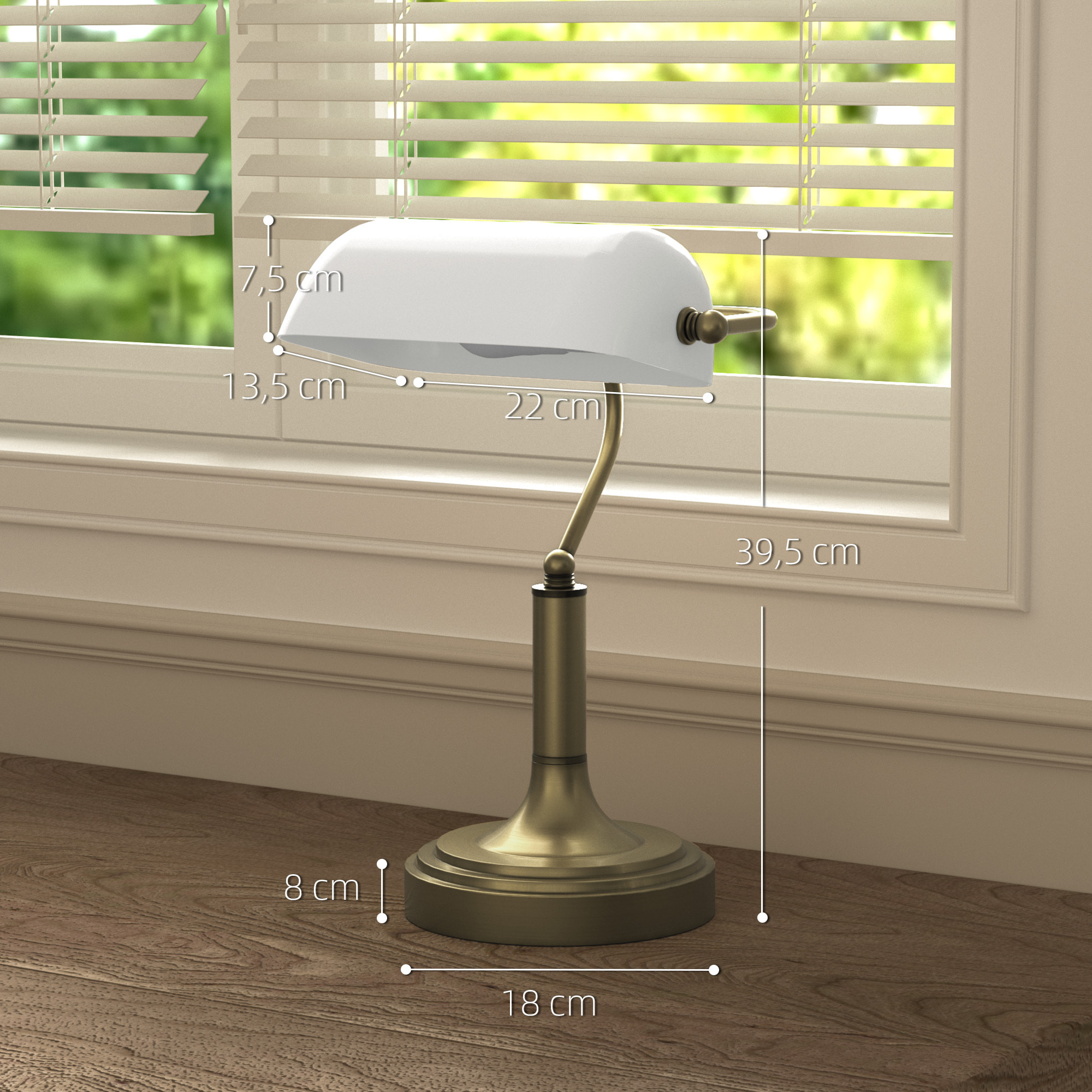 Lámpara de Escritorio Banquero Vintage Lámpara de Mesa Banker E27 con Pantalla Orientable a 45° Interruptor Basculante para Hogar Dormitorio Oficina Biblioteca Blanco