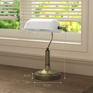 Lámpara de Escritorio Banquero Vintage Lámpara de Mesa Banker E27 con Pantalla Orientable a 45° Interruptor Basculante para Hogar Dormitorio Oficina Biblioteca Blanco