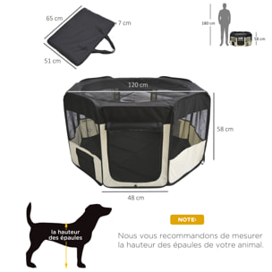 Parc enclos pliable chien chat - Ø 120 x 58H cm - acier tissu Oxford - crème noir