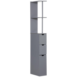 Columna Auxiliar de Baño Moderno Armario de Baño Mueble Auxiliar de Baño con 2 Estantes 2 Cajones y 1 Puerta Antivuelco 15x33x136,5 cm Gris