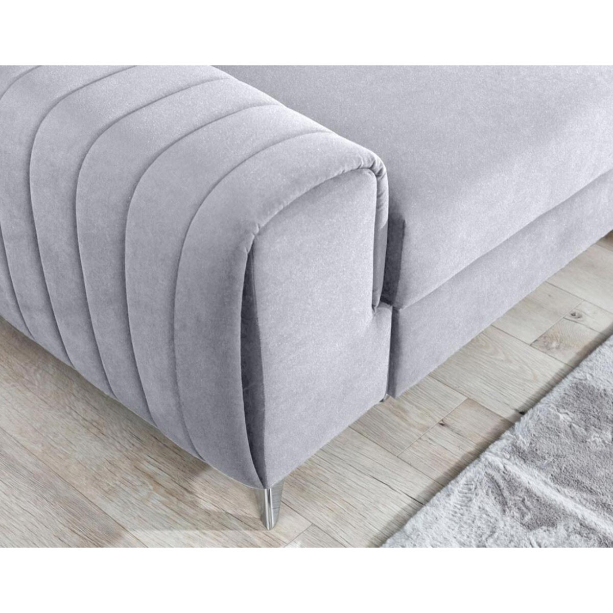 Talisay - canapé d'angle droit - 5 places - convertible avec coffre - en velours - Gris clair