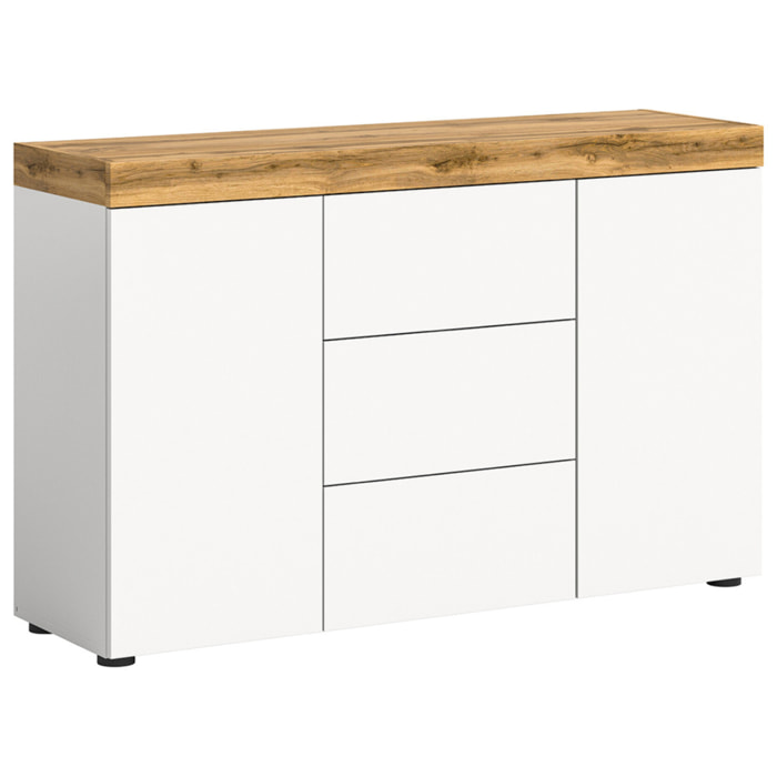 Olivier - buffet bas - 2 portes et 3 tiroirs - blanc et bois - 125 cm - Bois