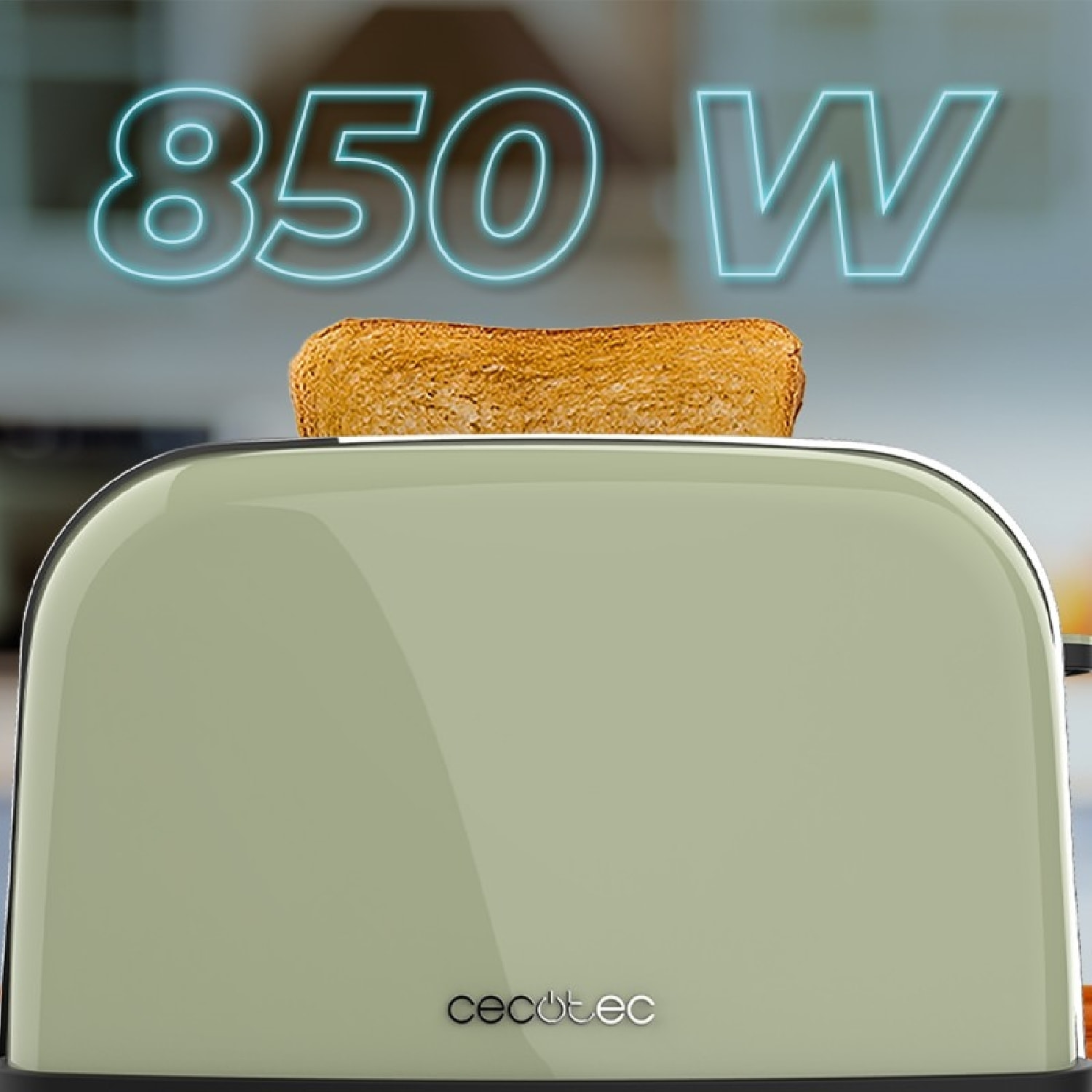 Cecotec Tostador vertical Toastin' time 850 Green 850W de Potencia Doble ranura