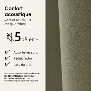 Rideau 100% occultant thermique phonique chiné - Kaki