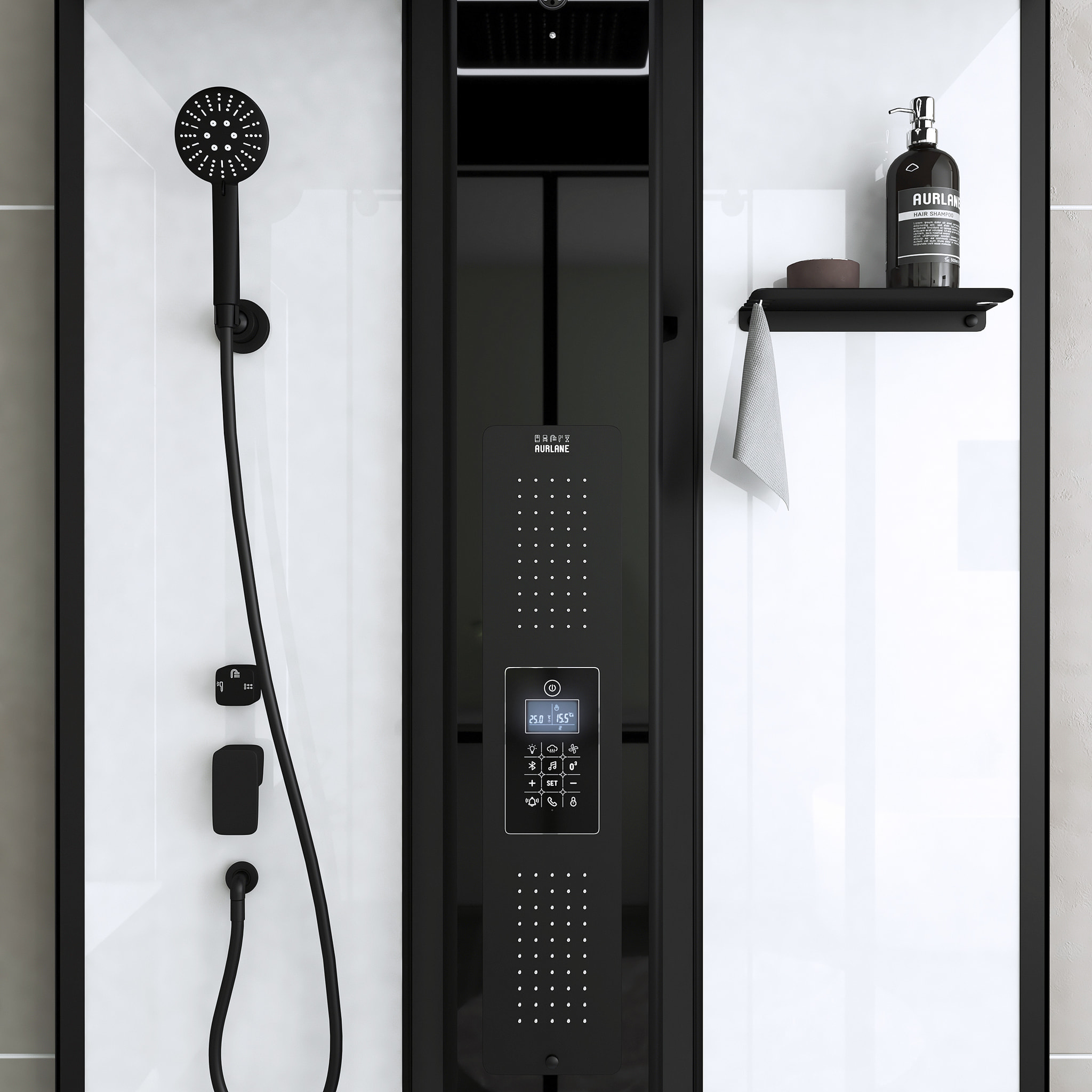 Cabine de douche rectangle 115x90x218 cm - Fonction HAMMAM, Jets Hydromassants, Led et Bluetooth