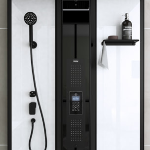 Cabine de douche rectangle 115x90x218 cm - Fonction HAMMAM, Jets Hydromassants, Led et Bluetooth