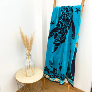 Serviette de plage éponge velours Jacquard Bleu 100x175 470g/m² - Princesa