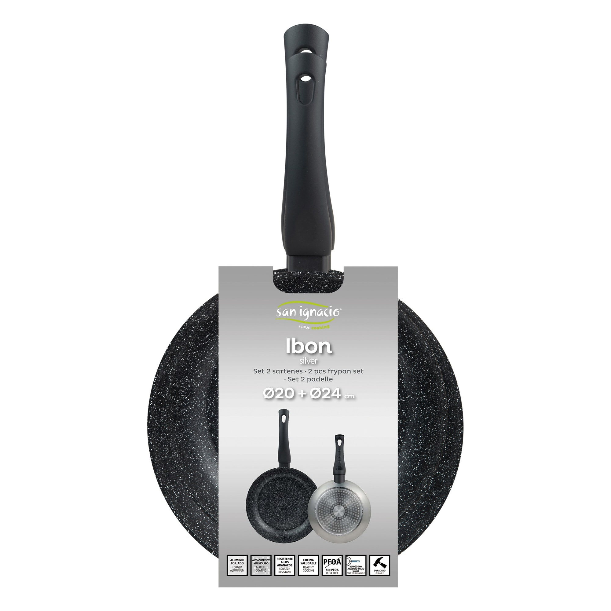 Juego de 2 sartenes ø20ø24cm en aluminio forjado ibon silver san ignacio