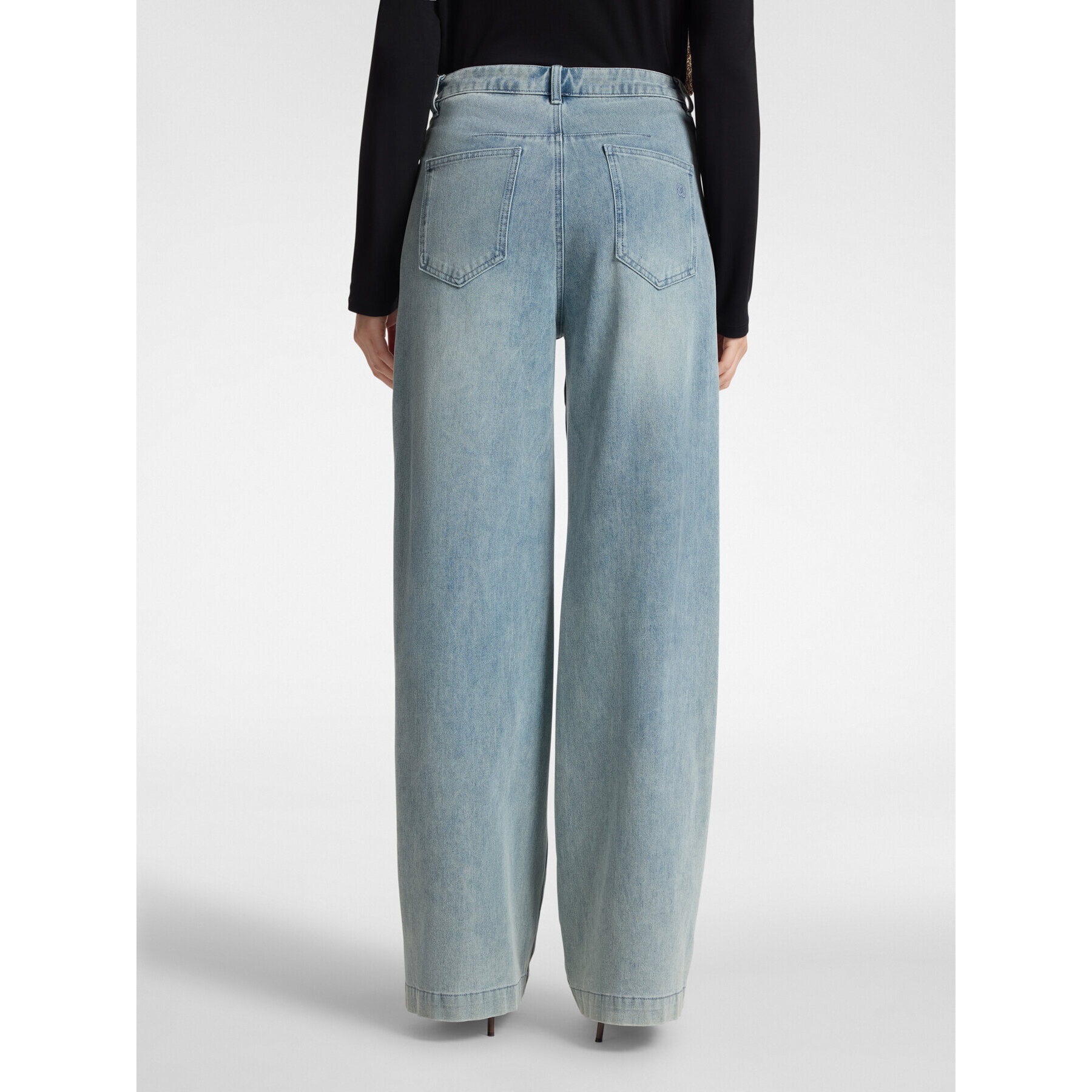 Elena Mirò - Jeans wide leg con bordes laterales - Azul