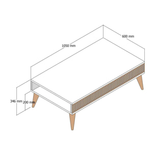 Tavolino da salotto Dgiovinc, Tavolo basso da caffè, Portariviste per divano, Ripiano da soggiorno, 105x60h35 cm, Noce e Bianco