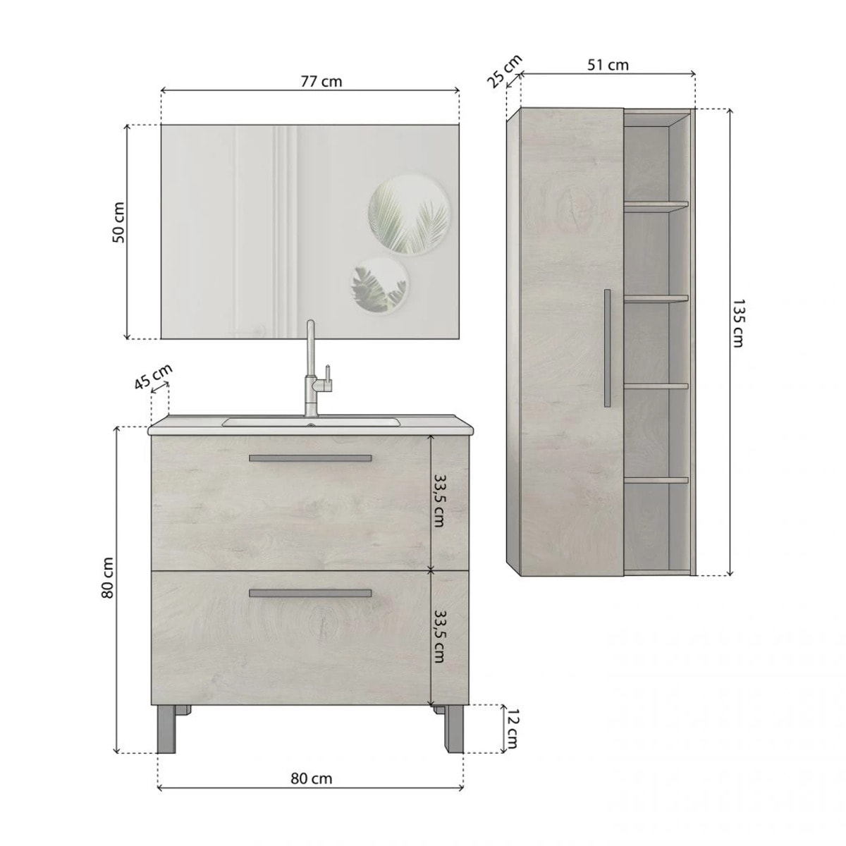 Pack de baño con lavabo cerámico y columna Sense Plus V2 Roble Alaska