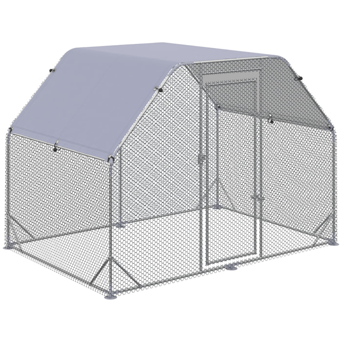 Gallinero para Exterior, 2,8x1,9x1,95 m, Gallinero de Acero Galvanizado, Cubierta de Tela Oxford, Anti-UV e Impermeable, Jaula para 4-6 Gallinas y Conejos, Plata