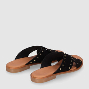 Sandalias de Serraje - Negro - Tacón: Bajo