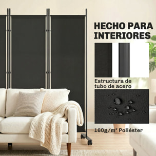 Biombo Plegable de 5 Paneles con 12 Ruedas, 252x170 cm, Biombo Separador de Ambientes con Clips de Conexión para Montaje Personalizado, para Salón u Oficina, Negro