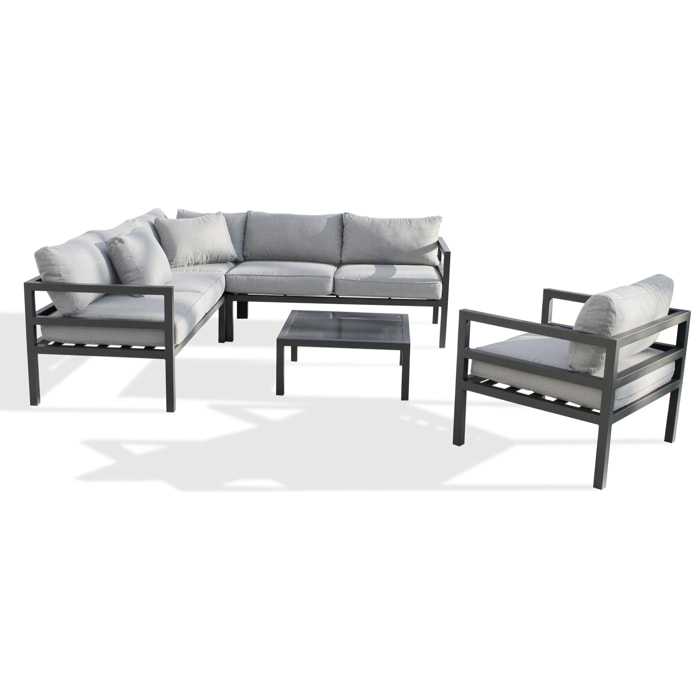 BEAUBOURG - Salon de jardin d'angle 6 places en aluminium gris anthracite
