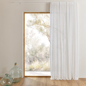 Kit rail extensible + Voilage poly-lin wave - Blanc