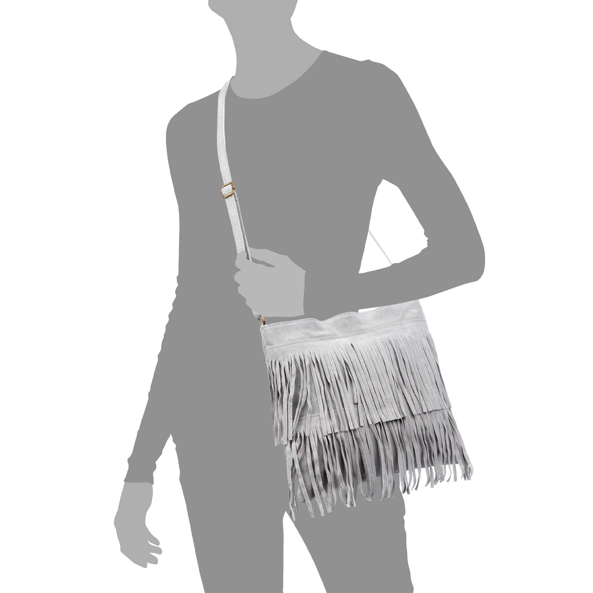 Avise bolso bandolera con flecos mujer. Piel auténtica Gamuza.