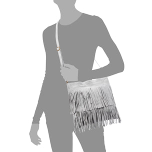 Avise bolso bandolera con flecos mujer. Piel auténtica Gamuza.