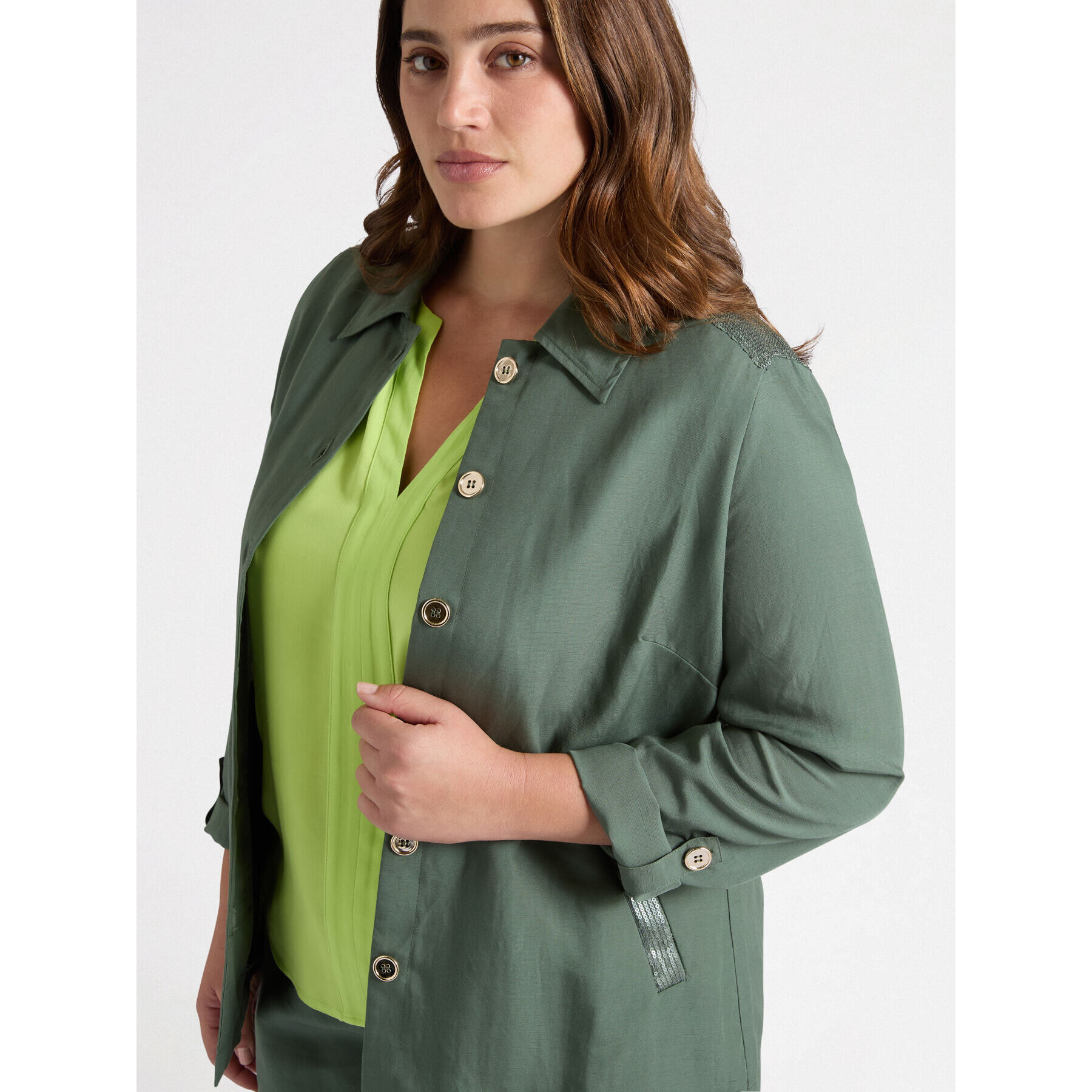 Fiorella Rubino - Camicia over con ricamo - Verde militare