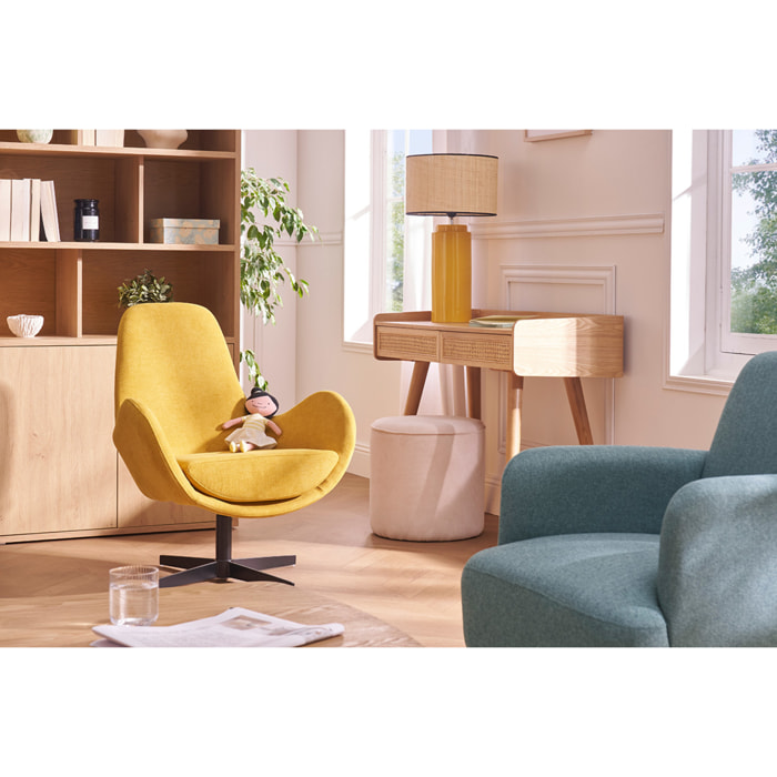 Bureau design avec rangements 2 tiroirs bois clair et cannage rotin L105 cm ELSY