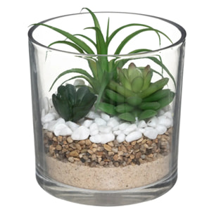 Composition des plantes arificielles - pot en verre - D15 cm