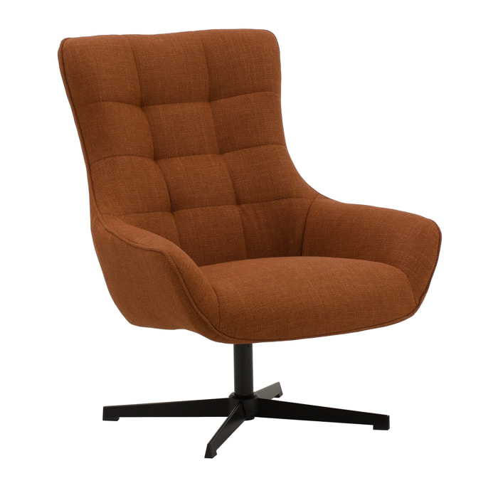 Poltrona girevole CARTAGENA in tessuto terracotta e base in metallo nero