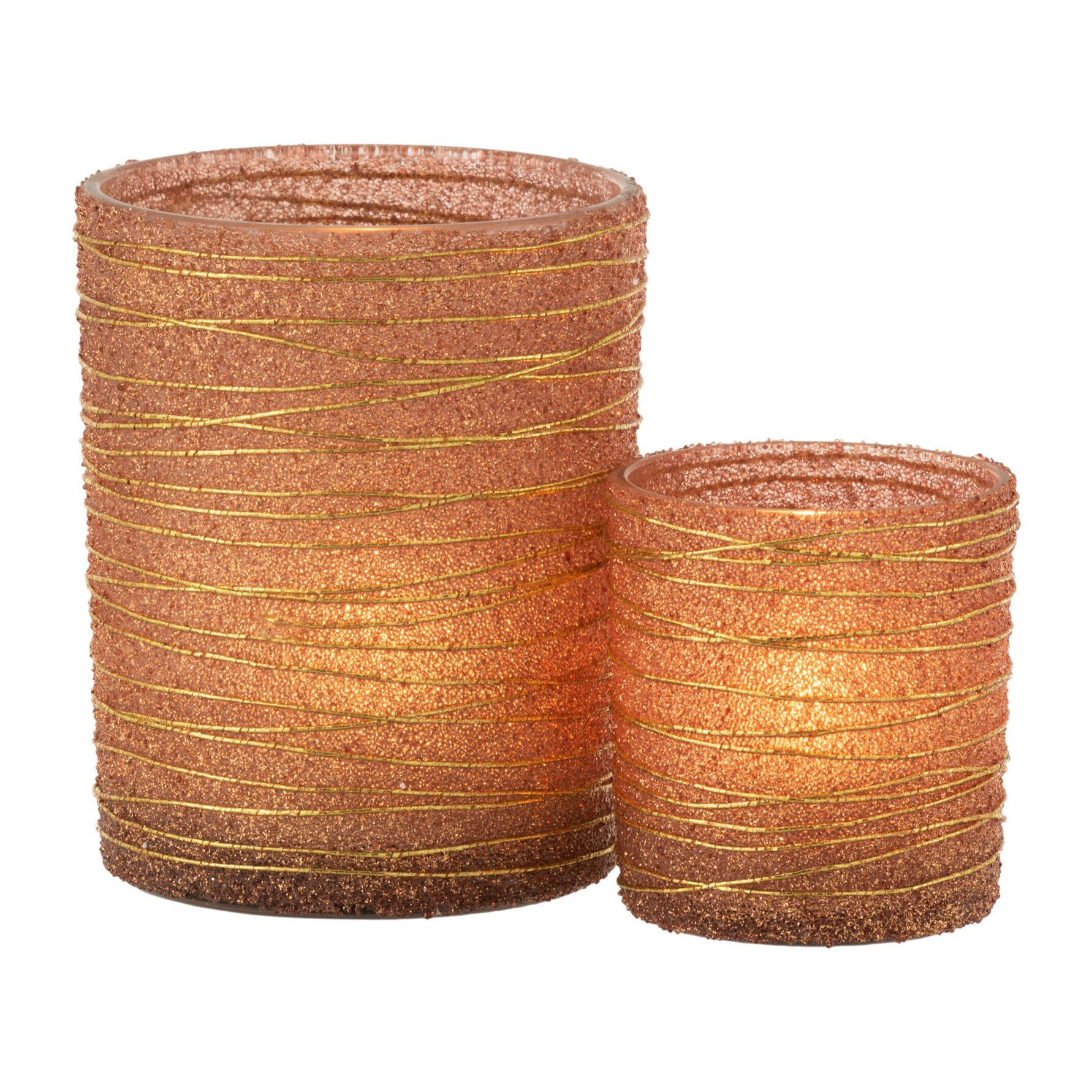 J-Line photophore Lignes Paillettes - verre - or - large - 2 pcs