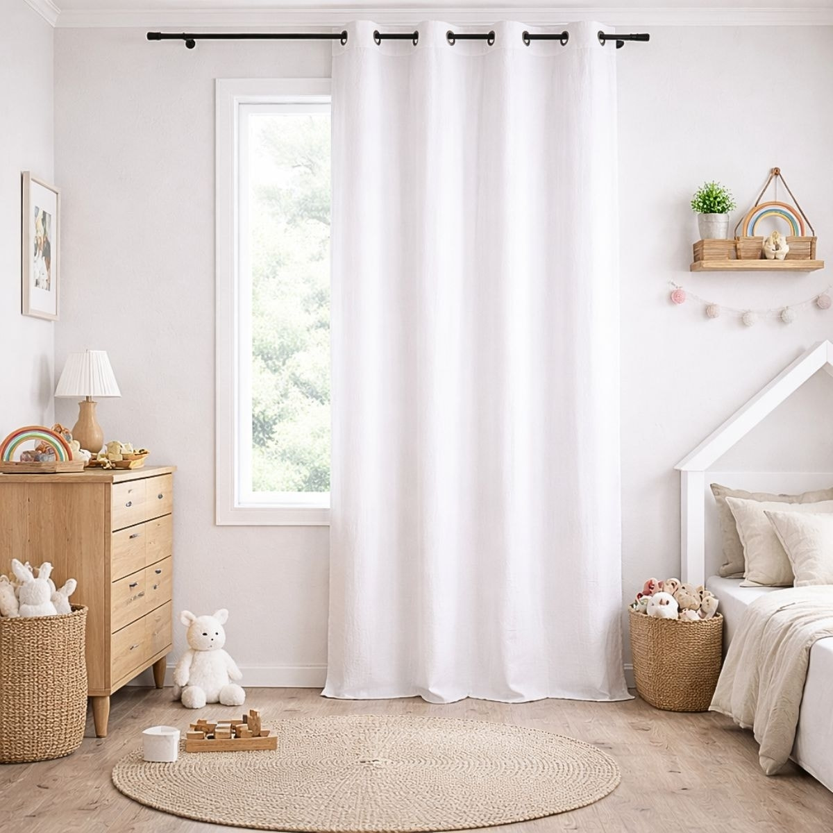 Rideau en gaze de coton tamisant à oeillets - Blanc