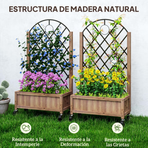 Juego de 2 Jardineras de Exterior Jardineras con Enrejado Metálico para Plantas Trepadoras Maceteros con Ruedas para Jardín Patio 52x25x97 cm Natural