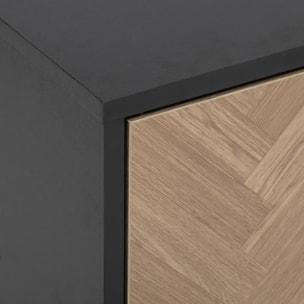 Meuble TV "Chevrons" 3 portes effet bois et noir 120x40cm