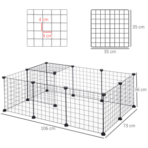 Cage parc enclos pour animaux domestiques L 106 x l 73 x H 36 cm bords arrondis fil métallique noir 55