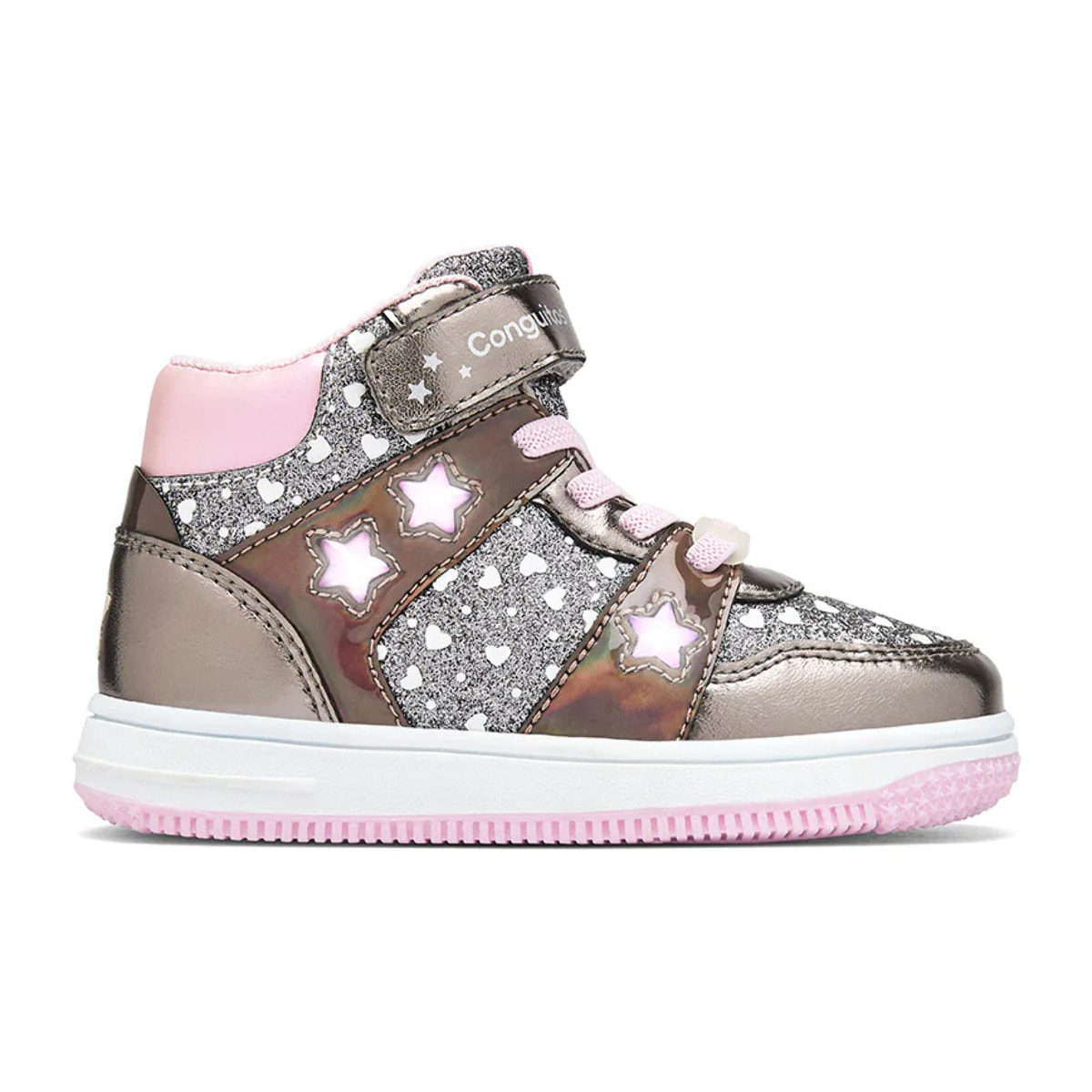 Zapatillas Altas De Luces De Niña Con Corazones