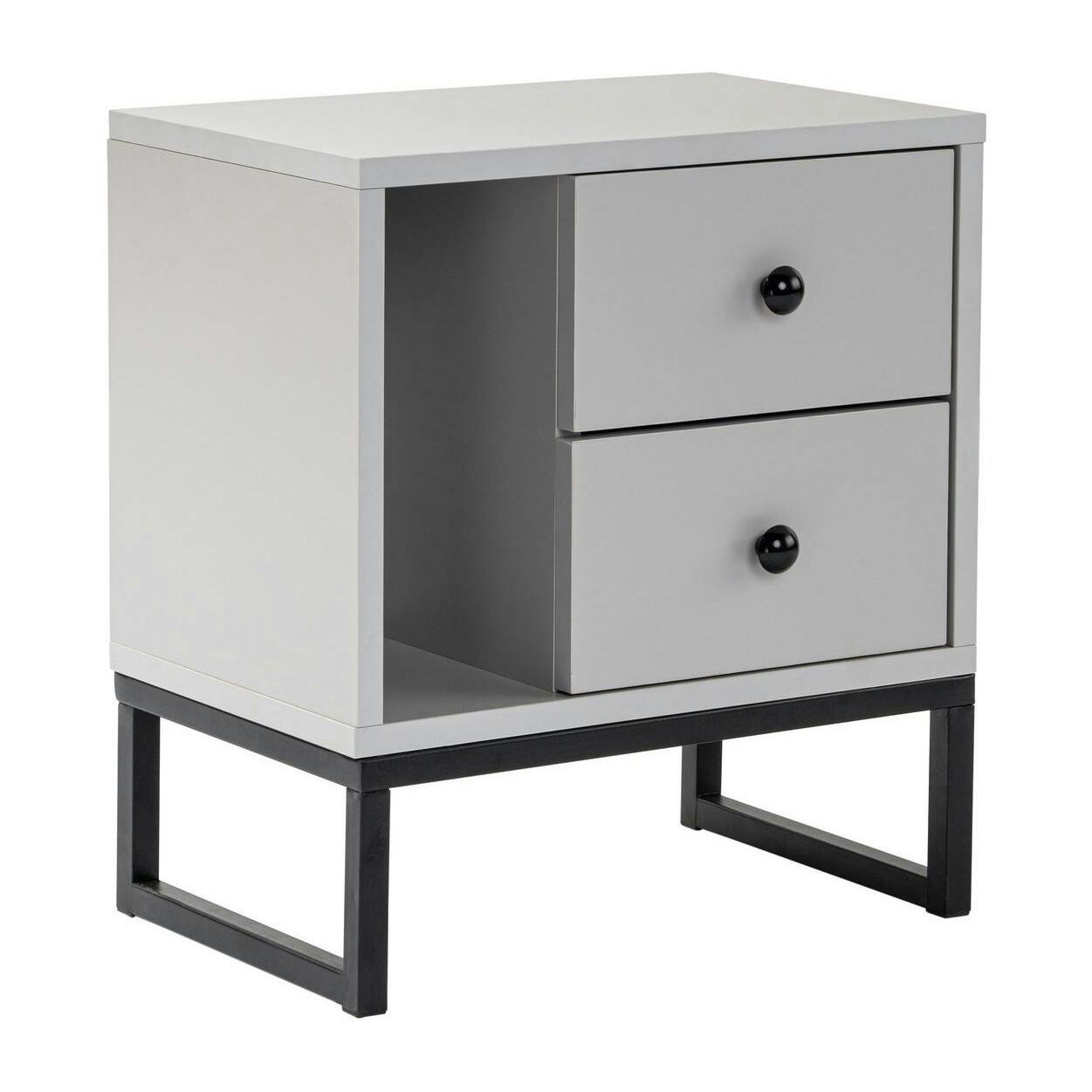 Table de nuit 2 tiroirs, 1 niche - gris effet laque JENA