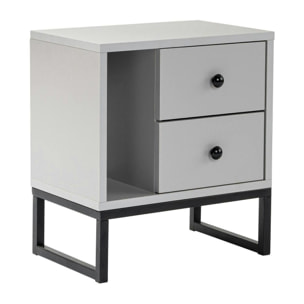 Table de nuit 2 tiroirs, 1 niche - gris effet laque JENA