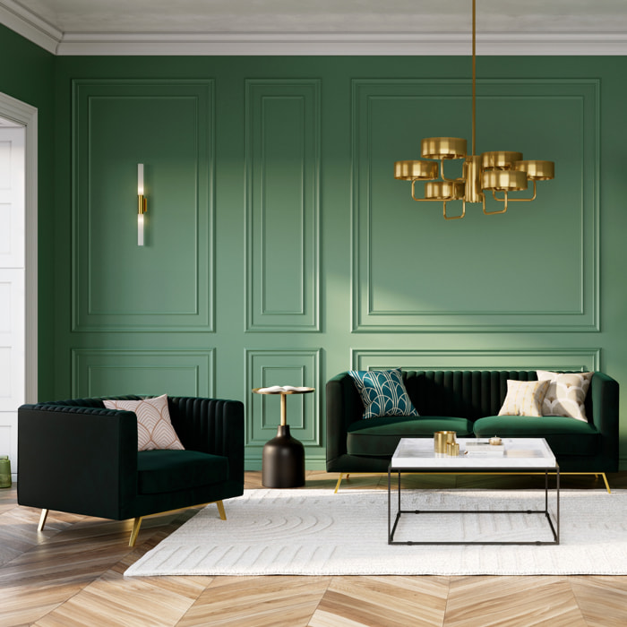 Ensemble canapé et fauteuil en velours vert 4 places - Gatsby