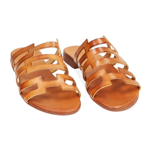 Zapatillas Cognac en piel de vacuno