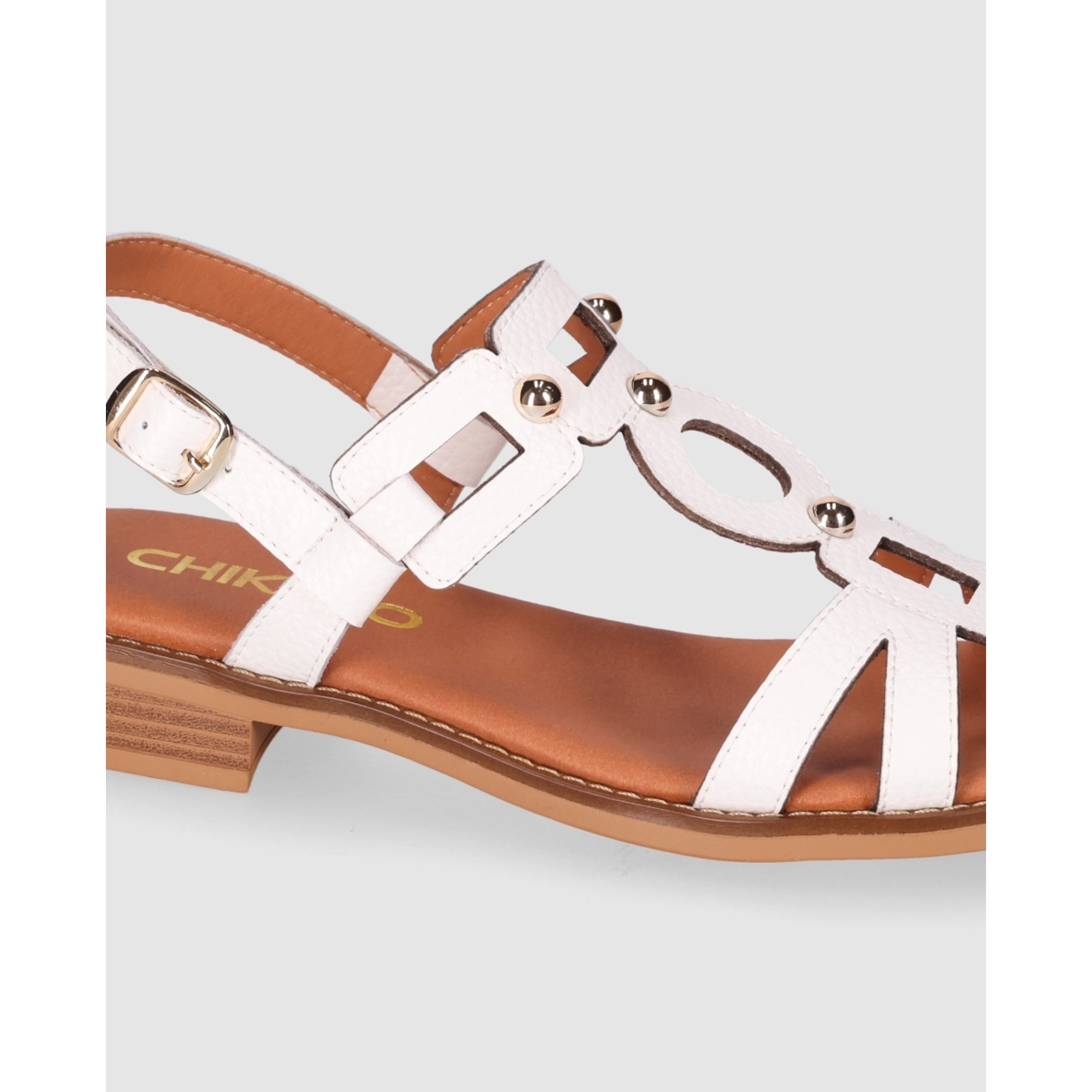 Sandalias de Piel - Blanco - Tacón: 1 cm