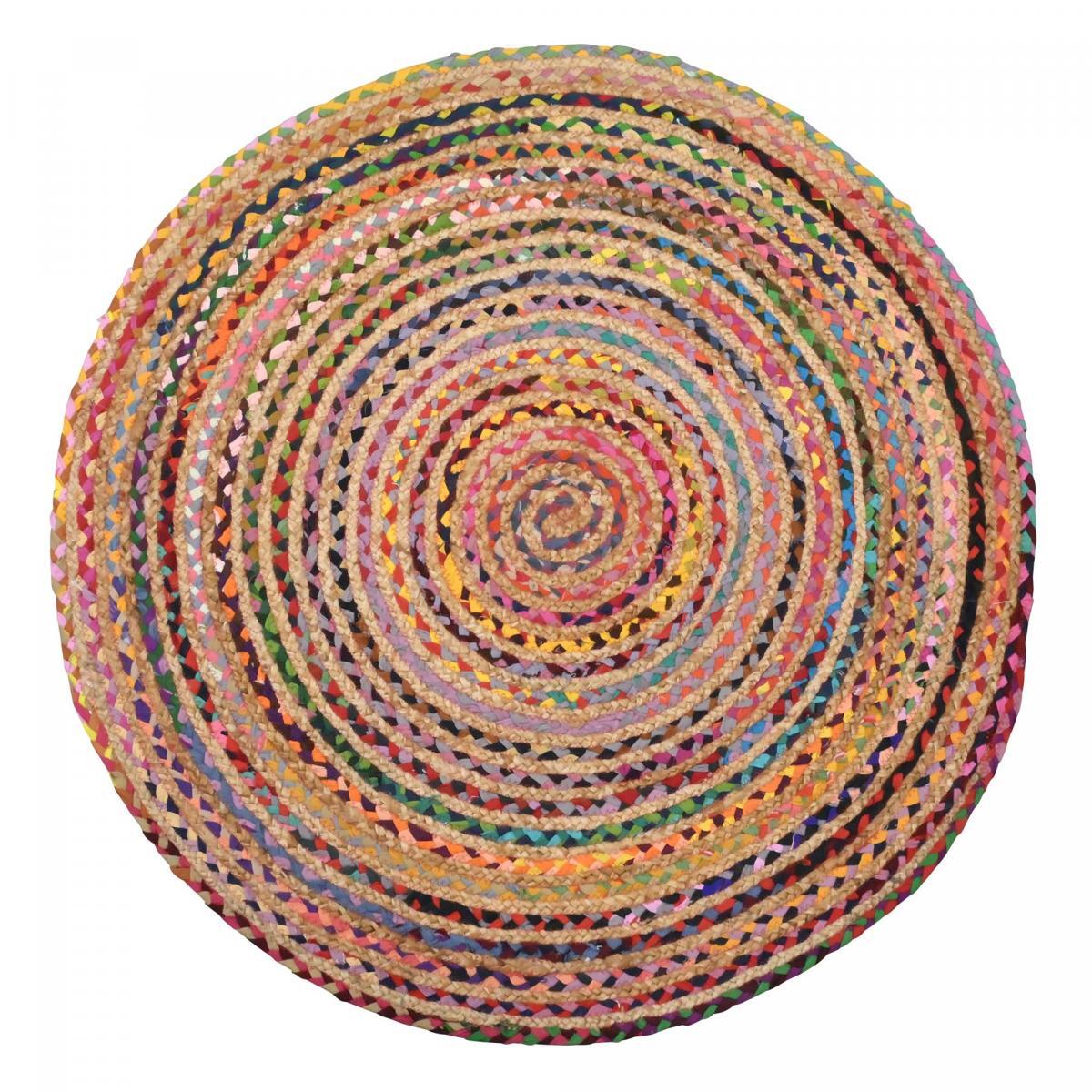 Tapis rond fait à la main en jute motif ethnique DECU