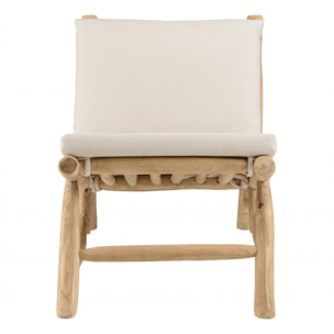 WILL - Fauteuil lounge en branches de teck naturel coussin blanc WILL