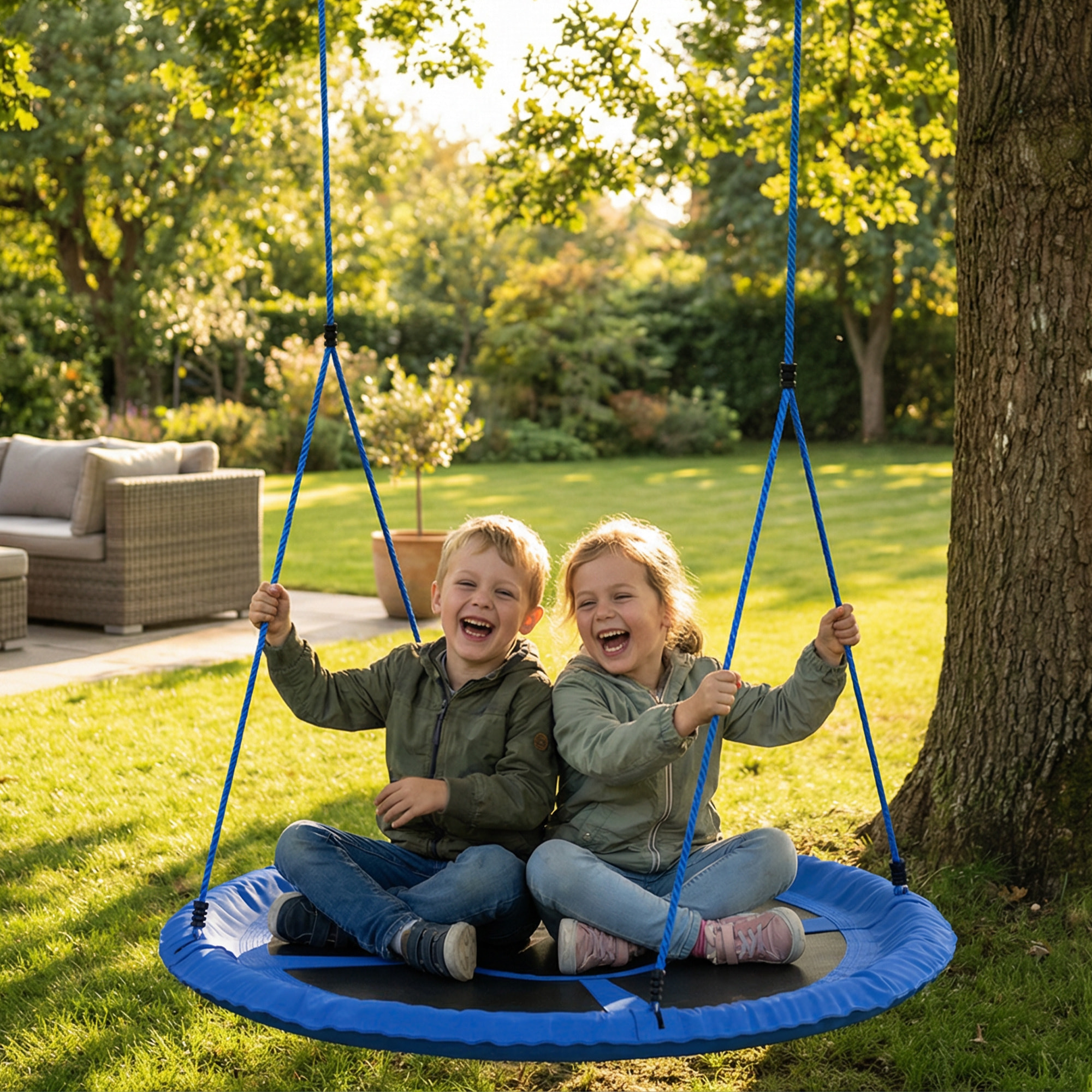 Balançoire nid d'oiseau hauteur réglable charge 200 kg 80 cm bleu