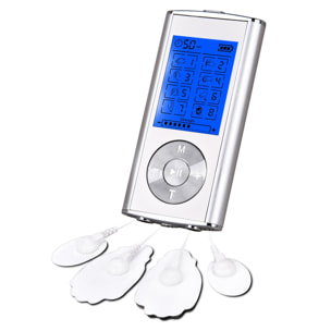 Elettrostimolatore muscolare portatile MHD-8 EMS. 8 modalità, 10 intensità e 2 canali doppi. Dimensioni compatte, batteria ricaricabile.