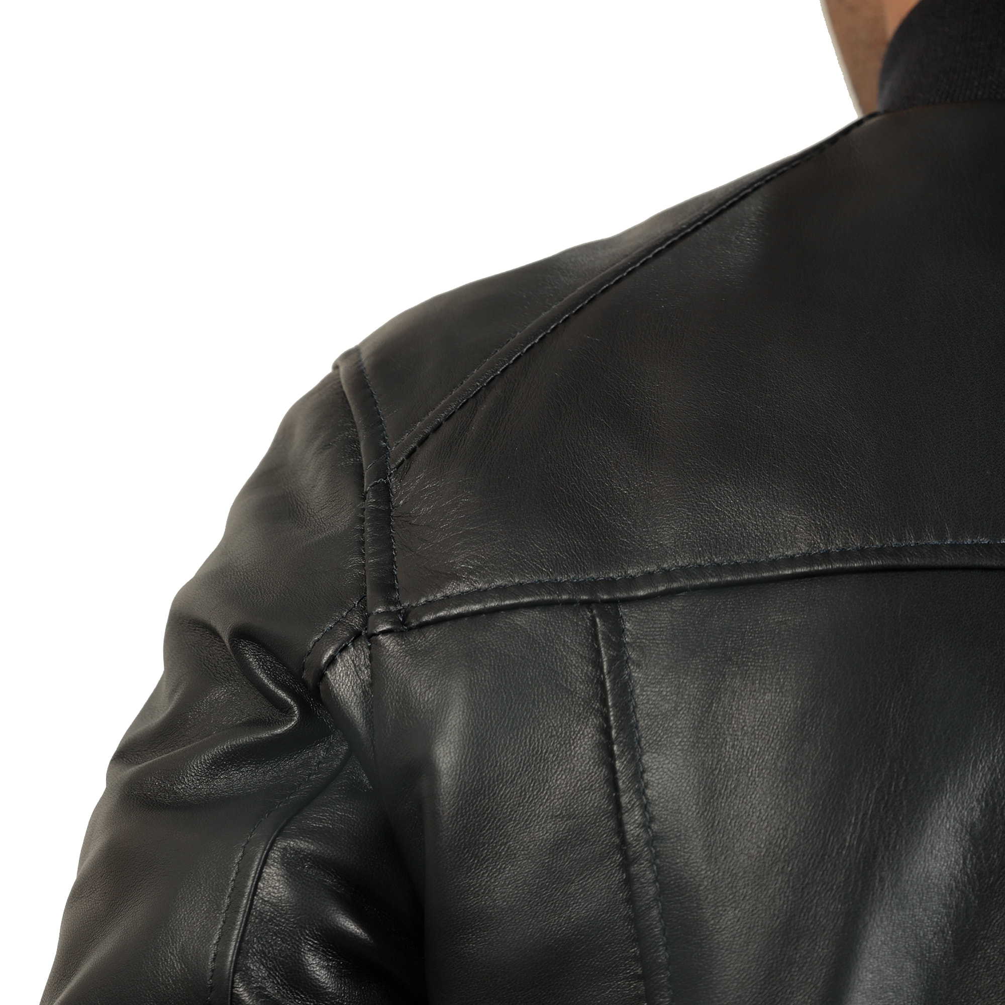 Giubbino in vera pelle di vitello foderato con trapunta invernale Blu-Slim Fit