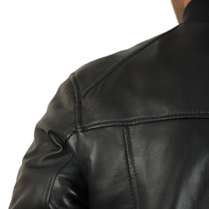 Giubbino in vera pelle di vitello foderato con trapunta invernale Blu-Slim Fit