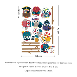 Stickers Muraux décoration adhésifs hiboux pirates sur branches