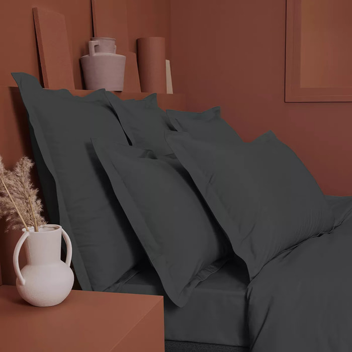 Drap housse b35 percale de coton uni anthracite Giulia titane