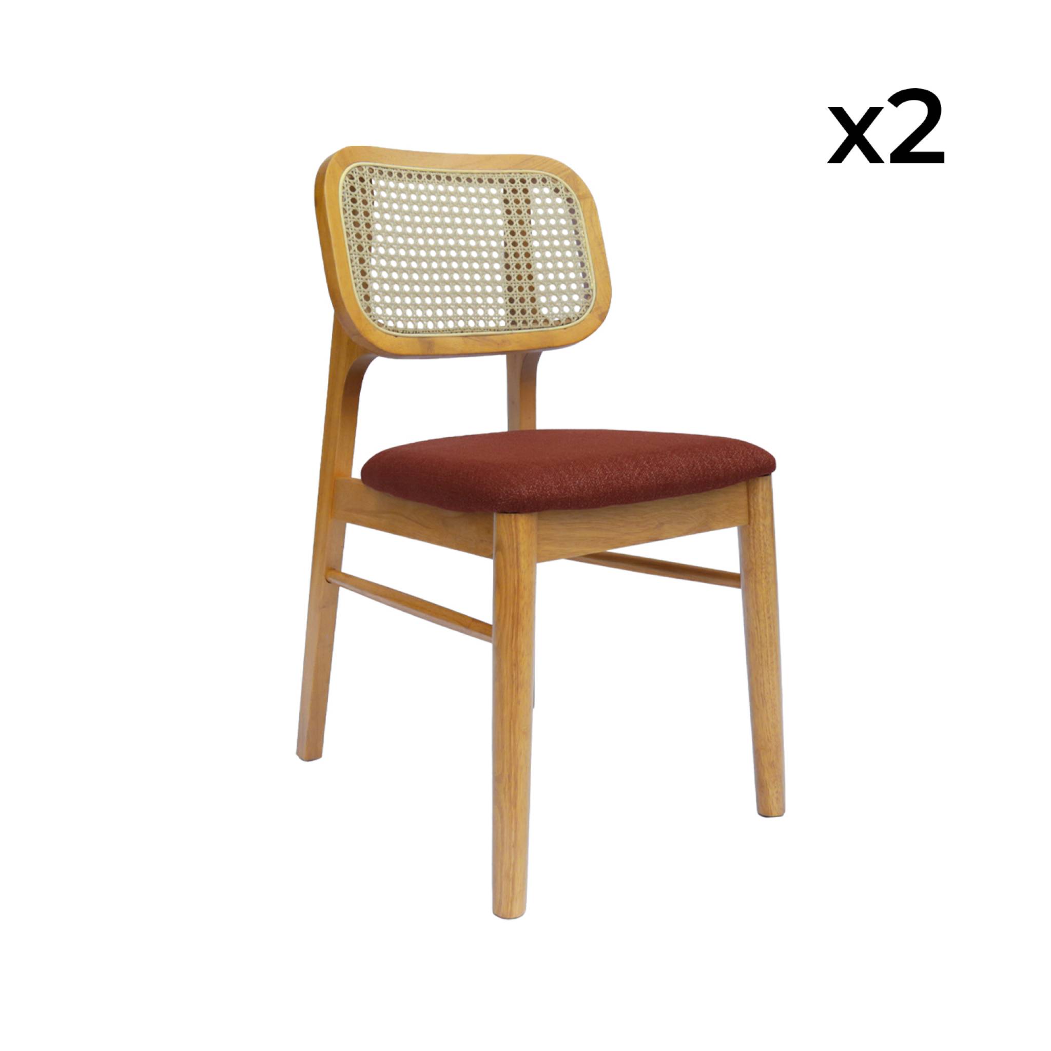 Chaise bohème bois d'hévéa et cannage (lot de 2) MANI