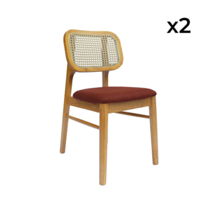 Chaise bohème bois d'hévéa et cannage (lot de 2) MANI