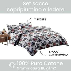 Set copripiumino una piazza e mezza in cotone con sacco e federa, morbido e traspirante, leggero e resistente 118 g/m², ideale per uso quotidiano, certificato OEKO-TEX, facile da lavare, comfort naturale e praticità per la biancheria da letto