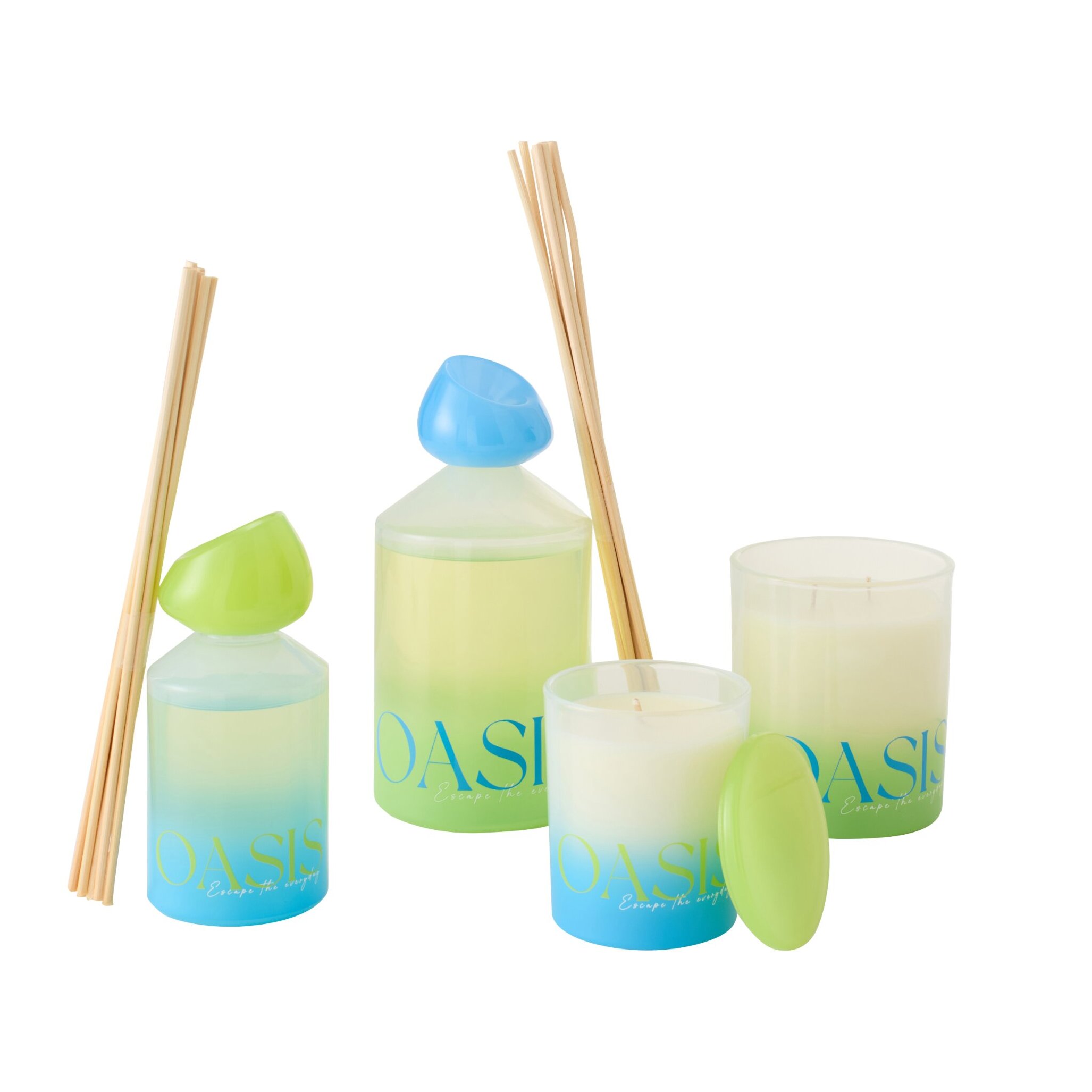 J-Line Bâtonnets parfumés Oasis Solvant - Spring Ivy & Nerolia - verre - bleu/vert - large